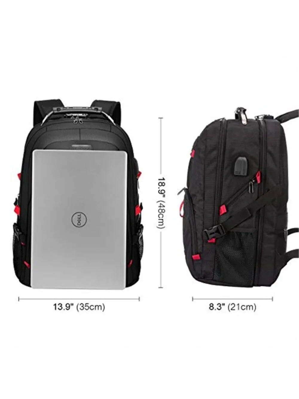 17 Inch Laptop Backpack Waterproof USB Charging Anti Theft Travel Black 35L